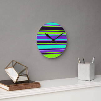 Purple, Aqua, & Chartreuse Striped Wall Clock