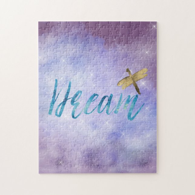 Purple Aqua Dream Gold Dragonfly Jigsaw Puzzle (Vertical)