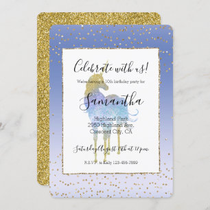 Purple Aqua Gold Glitter Unicorn Invitation
