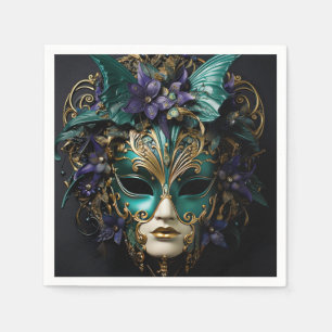 Purple Aqua Masquerade Masks Mardi Gras Drama Napkin