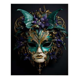 Purple Aqua Masquerade Masks Mardi Gras Drama Poster