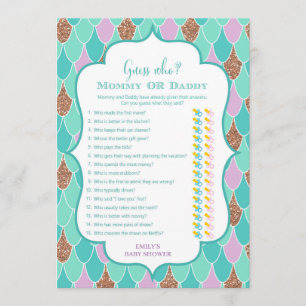 Purple Aqua Mermaid Baby Shower Game Invitation