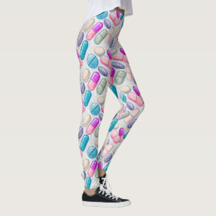 Purple Aqua Pink Pills Watercolor Leggings