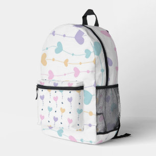 PURPLE AQUA PINK YELLOW PASTEL HEARTS PRINTED BACKPACK
