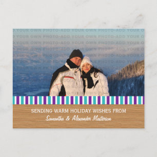 Purple/Aqua Rustic Stripes Photo Postcard
