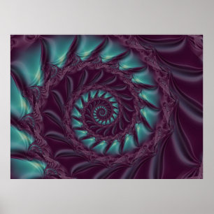 Purple & Aqua Spiral Fractal Poster