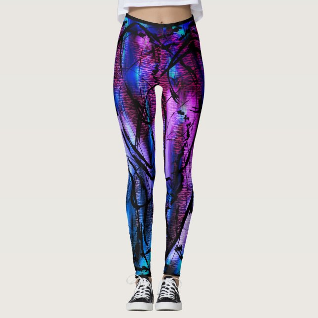 Purple Aqua Tiger Ocean Storm Leggings (Front)