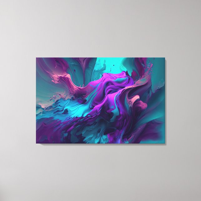 Purple Aqua Turquoise Beautiful Abstract Fluid Art Canvas Print (Front)