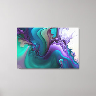 Purple Aqua Turquoise Beautiful Abstract Fluid Art Canvas Print