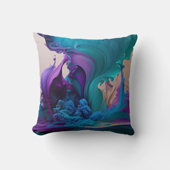 Purple Aqua Turquoise Beautiful Abstract Fluid Art Cushion (Front)