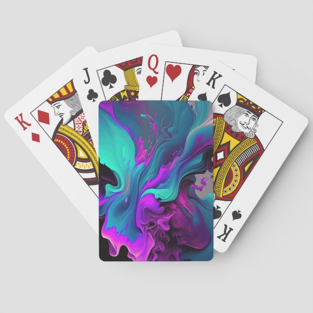 Purple Aqua Turquoise Beautiful Abstract Fluid Art Playing Cards (Back)