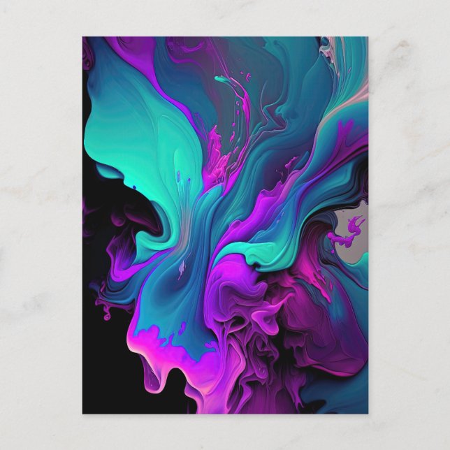 Purple Aqua Turquoise Beautiful Abstract Fluid Art Postcard (Front)