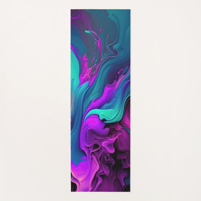 Purple Aqua Turquoise Beautiful Abstract Fluid Art Yoga Mat (Front)