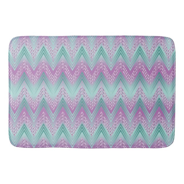 PURPLE & AQUA TURQUOISE ZIG ZAG STRIPES BATH MAT (Front)