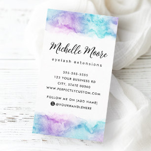 Purple aqua watercolor vertical custom logo business card