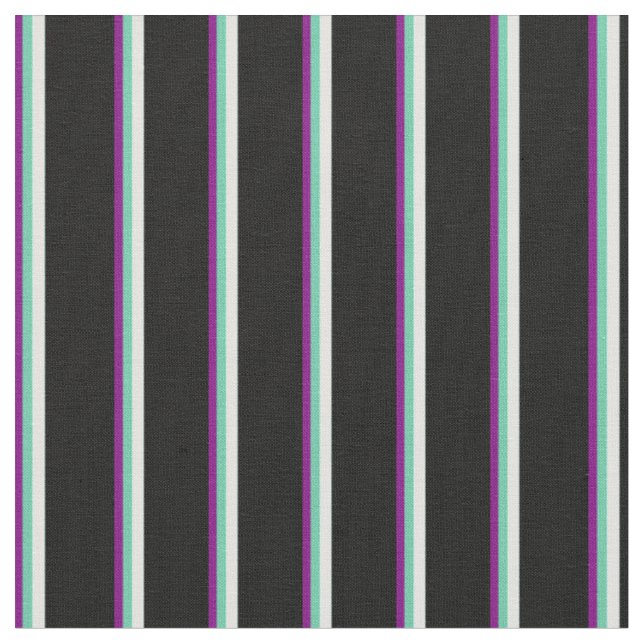 Purple, Aquamarine, Light Cyan & Black Pattern Fabric (Close Up)
