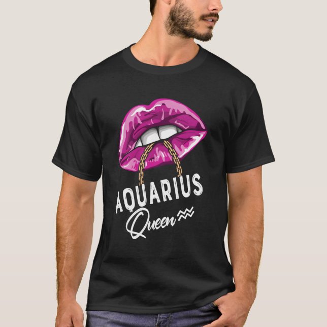 Purple Aquarius Queen Zodiac Star Sign T-Shirt (Front)