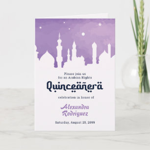 Purple Arabian Nights Watercolor Quinceañera Invitation