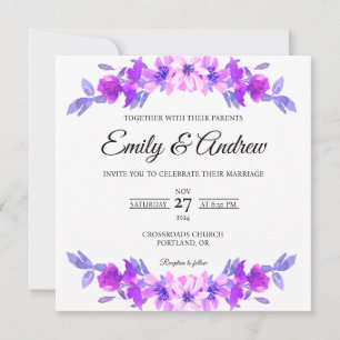 Purple Arch Floral Watercolor Square Wedding Invitation