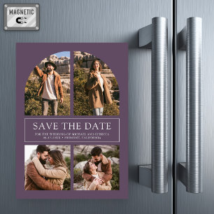 Purple Arch Photo Collage Wedding Save the Date Magnetic Invitation