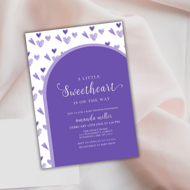 Purple Arch Valentine Little Sweetheat Baby Shower Invitation (Purple Arch Valentine Little Sweetheat Baby Shower Invitation)