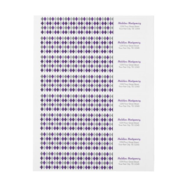 Purple Argyle Frogs Wrap Around Label (Sheet)
