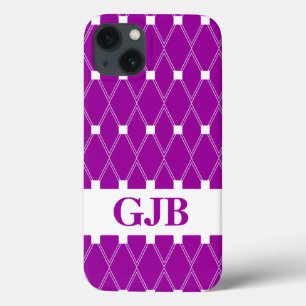 Purple Argyle Lattice with monogram iPhone 13 Case