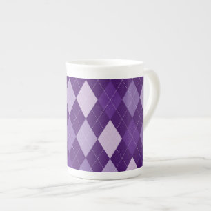Purple argyle pattern bone china mug