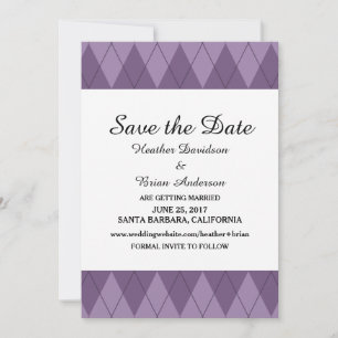 Purple Argyle Save the Date Invite