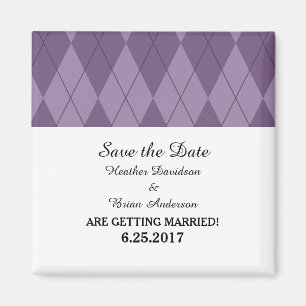 Purple Argyle Save the Date Magnet
