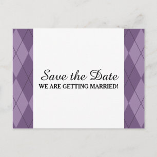 Purple Argyle Save the Date Postcard