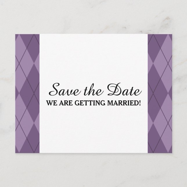 Purple Argyle Save the Date Postcard (Front)