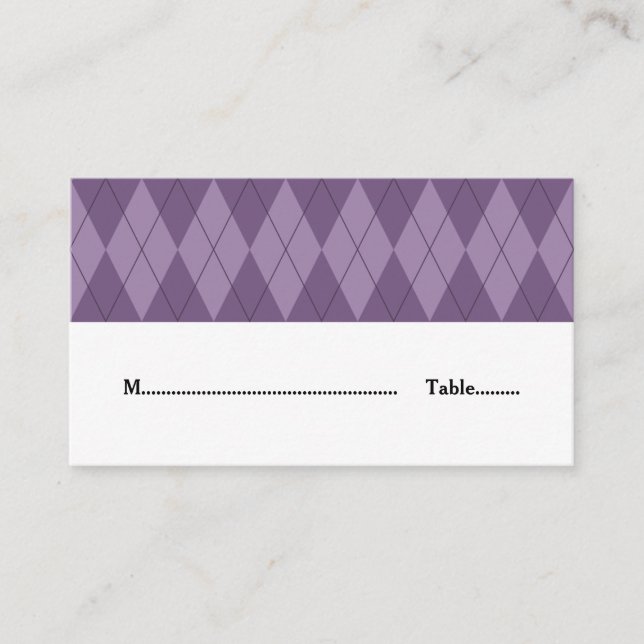 Purple Argyle Wedding Place Card (Front)