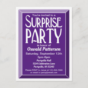 Purple Art Deco Beveled Birthday Surprise Party Invitation Postcard
