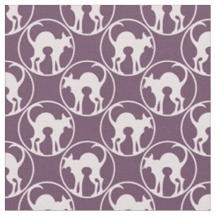 Purple Art Deco Cat Silhouette Pattern Fabric