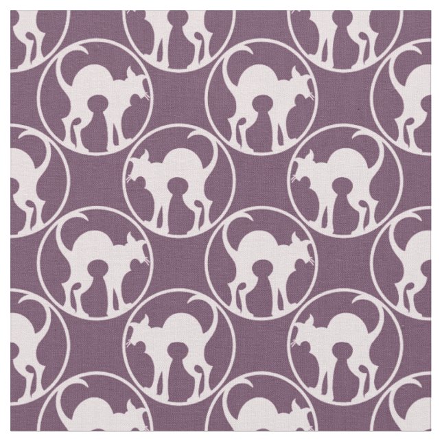 Purple Art Deco Cat Silhouette Pattern Fabric (Close Up)