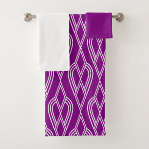Purple Art Deco Flowerbeds Bath Towel Set