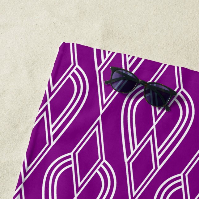 Purple Art Deco Flowerbeds  Beach Towel (In Situ)