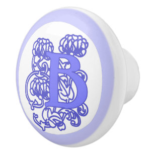 Purple Art Nouveau Floral Monogram "B"  Ceramic Knob
