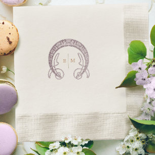 Purple Art Nouveau Mucha Monogram Initials Table Napkin