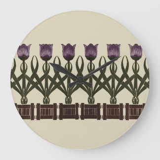 Purple Art Nouveau Tulips Large Clock