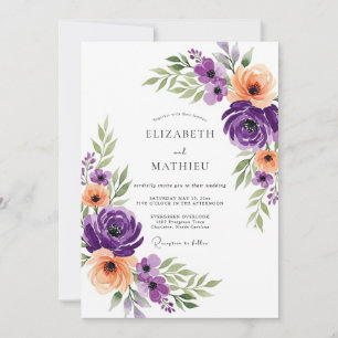 Purple Artful Botanical Wedding Invitation