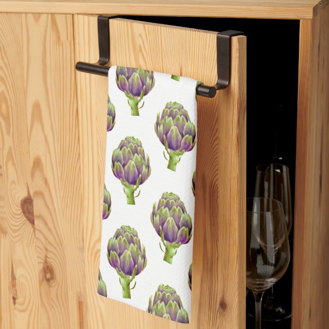 Purple Artichoke Pattern Tea Towel (Thirds Fold)