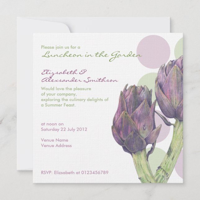 Purple Artichokes dots Luncheon Invitation (Front)