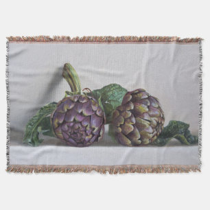 Purple Artichokes Hyperrealism Painting Throw Blanket