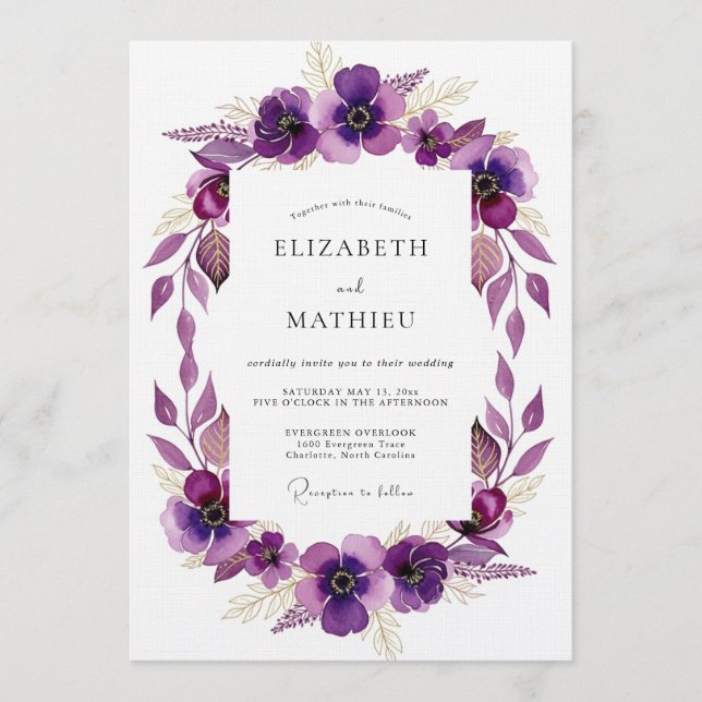 Purple Artistic Bloom Wedding Invitation (Front)