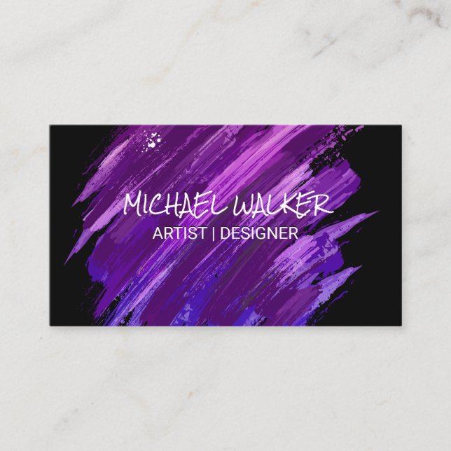 Purple Artistic Paint Brushed Business Card (Front)