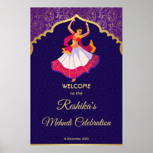 Purple Asian Arabian golden pattern border Mehndi Poster