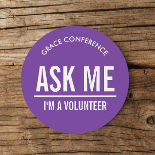 Purple Ask Me I'm a Volunteer Classic Round Sticker