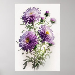 Purple Aster Flower Art Print Poster